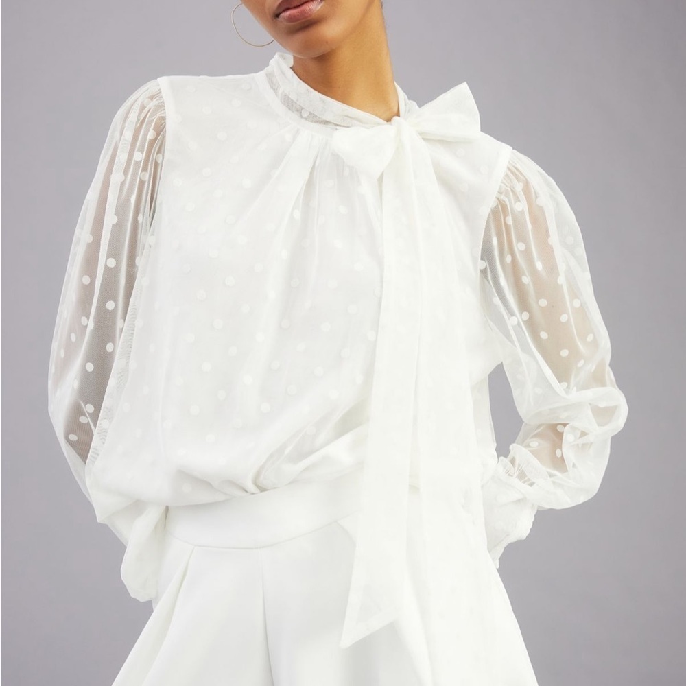 NWT Anthro Maeve Tulle Tie-Neck Blouse - Picture 1 of 8